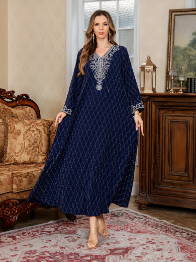 Embroidered Rhinestone Robe for Party and Dinner