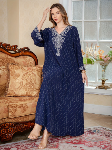 Embroidered Rhinestone Robe for Party and Dinner